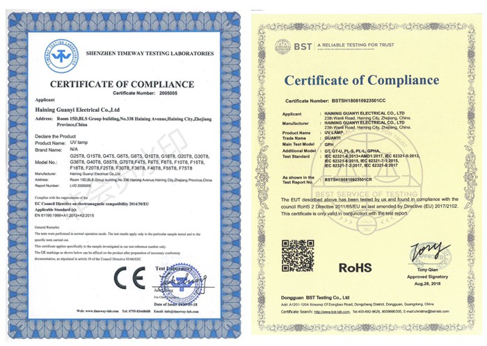 certification of GPH303T5L UVC lamp for surface disinfection